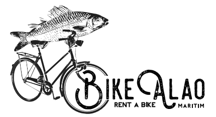 The Bikealao Bike Rental logo, a cod riding a bike